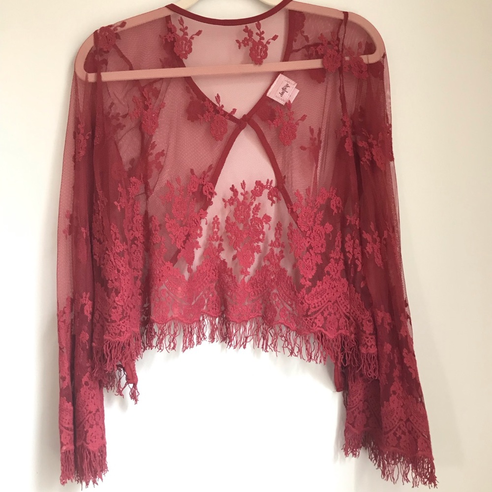 Red lace see through shirt